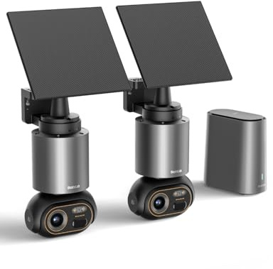 BOTSLAB 4K Kit de 2 caméras de sécurité sans Fil extérieures, IP66 | Caméra extérieure PTZ à 360° avec Base, caméra Solaire sans Fil, Vision Nocturne, Stockage Local de 32 Go, Sans abonnement