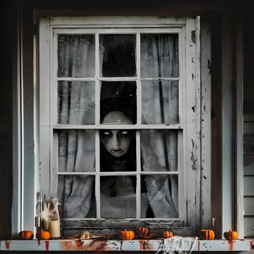 Sfoni Halloween Horror Fensterdeko Halloween Deko Innen Garten Accessoires Helloween Party Gruselig Fensterbilder Draußen Tür Außen Gruselig Indoor Aussen Haustür Geister Animiert