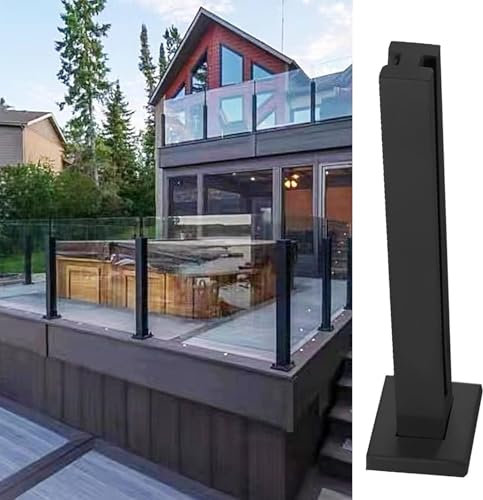 Garde-corps en verre en acier inoxydable de 83 cm de hauteur, design carré pour balcon, terrasse, jardin, escaliers, installation au sol, panneaux de verre centraux noirs