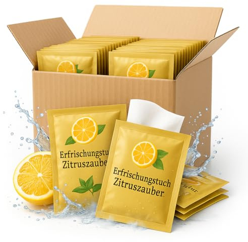 200 Stück+ 20 Gratis Einzeln verpackte Erfrischungstücher Zitrone Feuchttücher Kolonyali Mendil Hygienetücher Handreinigungstücher für unterwegs Direkt vom Hersteller