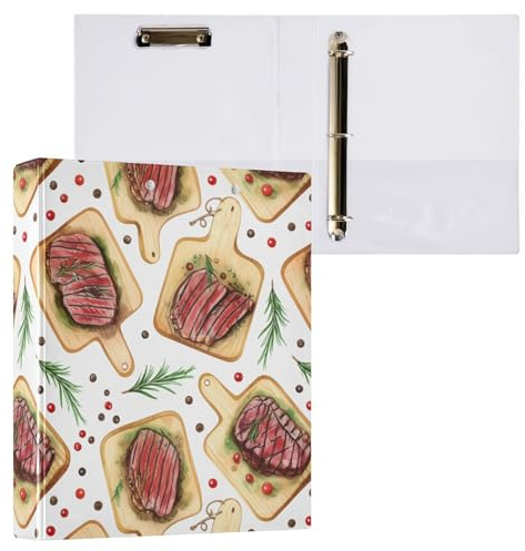 Steak Wooden Board White 3 Ring Binder 1.5 Inch Ring Binders with Clear View Binder Organizer for Office School Supplies, Holds 200 Sheets, Fit A4 Letter Size Paper, 2 Pack