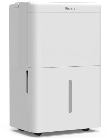 Woleix Luftentfeuchter elektrisch 20L, Entfeuchter elektrisch für Keller, Raumentfeuchter elektrisch 39dB für Räume bis zu 150m³/50m², mit Filter und 1M Ablaufschlauch, Timer, 10 J. Gar.