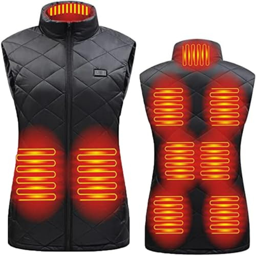 Generico Gilet Riscaldato da Donna, 9 Zone Gilet Riscaldante Elettrico Leggero 3 Regolabile Temperature Giubbotto Termico Lavabile per Sci Pesca Trekking Campeggio(Black,L)