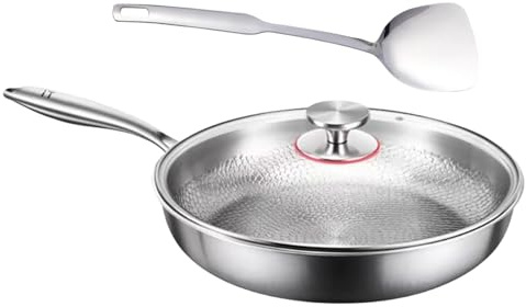 LUOFENG Titaniums - Juego de sartenes antiadherentes con tapa y espátula, utensilios de cocina resistentes a los arañazos para múltiples estufas