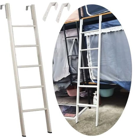 Scala per letto a castello con ganci, regolabile da 114,3 a 180,3 cm, scale corte per letti singoli per dormitori, sgabello da pavimento (135 cm), design sicuro e robusto