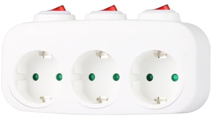 CILIA Adattatore Multipresa 3 in 1 con 3 Interruttori Indipendenti, 16A 250V 3500W, Spina Tripla Salvaspazio, Blocco Adattatore Elettrico Schuko Universale - Bianco 1 Pezzo