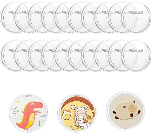 Buttons Selber Machen,20 PCS Acryl Button Pins Abzeichen DIY Transparente Buttons für Bild Foto Kleidung Schule Acrylknöpfe mit durchsichtigen Ansteckern