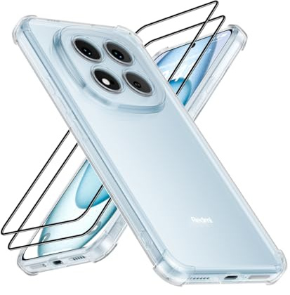 LACAE Funda para Xiaomi Redmi Note 15 Pro Plus 5G/15 Pro+ 5G/Poco M8 Pro 5G con 2 Protector de Pantalla de Vidrio Templado, Carcasa Transparente Delgada Antigolpes de TPU con Esquinas Airbag