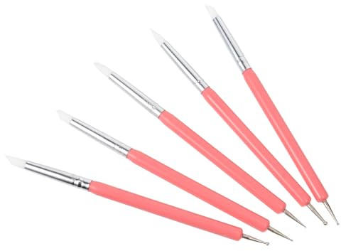 FONDOTIN Stylo à Points pour Ongles 5 Pièces Brosse Silicone et Pointe en Métal, Réutilisable, pour Salon et Manucure Gel DIY