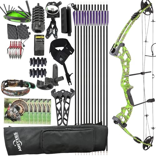 Set per tiro con l'arco compound per adulti e principianti - Arco da caccia per destrimani da 30-55 libbre, accessori completi per la caccia, la pesca e il tiro al bersaglio (Green)