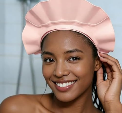 Lagnlnaoy Adjustable Waterproof Shampoo Cap Shield, Soft BPA Free Shower Cap with Eye & Ear Protection for Hair Washing, Stretchable Head Shield for Whole Family