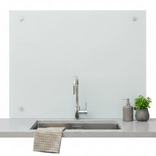 Mucola Küchenrückwand Spritzschutz 120x50 cm Milchglas 6 mm Sicherheitsglas | Satiniert, schlagfest, pflegeleicht, hochglanzpolierte Kanten, 4 vorgebohrte Löcher, inkl. Montagematerial, für die Spüle