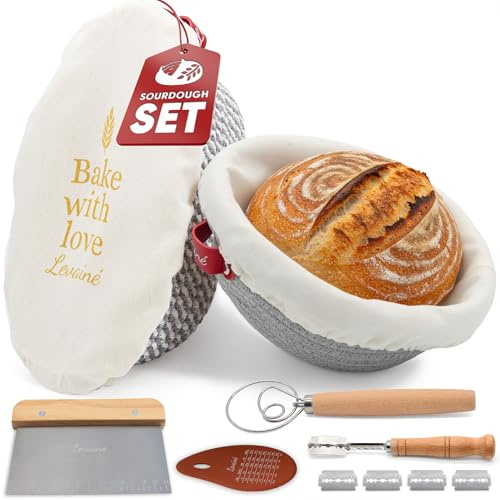Levainé Banneton pour Pain Rond & Ovale avec Accessoires – Kit Pain au Levain, Paniers de Fermentation en Corde de Coton, Kit Boulangerie, Accessoires Pain Maison