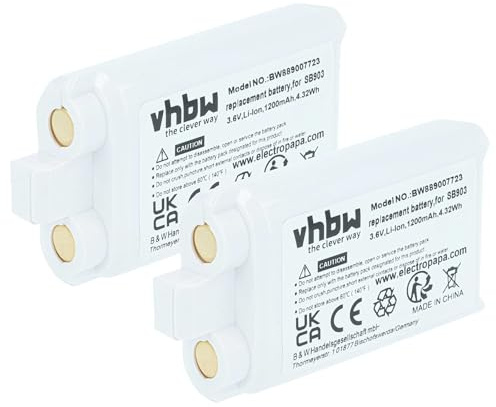 vhbw 2x batteria compatibile con Shure SLXD1, SLXD3, SLXD2, SLXD5 sistema radiomicrofonico, trasmettitore (1200mAh, 3,7V, Li-Ion)