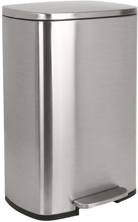 Harbour Housewares 50L Stainless Steel Pedal Bin – Brushed Soft Close Kitchen Trash Can with Foot Pedal, Removable Inner Bucket, Hands-Free Rubbish Bin for Home or Office