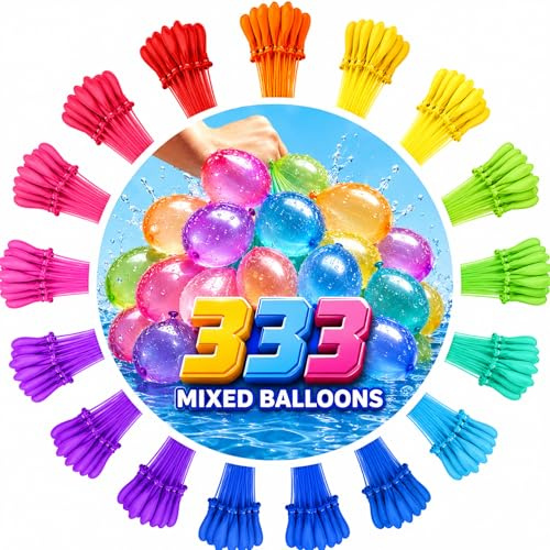 333 Wasserbomben Set für Kinder, selbstschließende Wasserballons mit Schnellfüllsystem ohne Knoten, bunte Wasserbomben für Garten, Pool, Strandspielzeug & Sommerparty