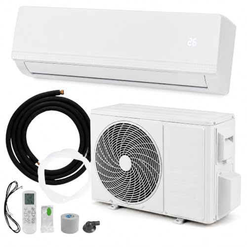 LIFEZEAL - Aire acondicionado dividido inversor reversible, aire acondicionado silencioso con tubos de cobre, A++, R32, funciones calefacción, refrigeración y deshumidificación, para sala de estar