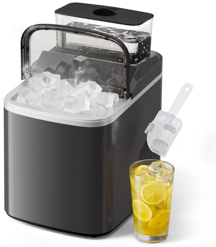 ROVSUN Macchina Ghiaccio 18kg/24h, Macchina Ghiaccio Casa 1.5L, 12 Cubetti in 8min, Funzione timer, Ice Maker per Feste, Barbecue, Bar e Ristorante, 120W, Touchscreen (Nero, 24 x 31 x 38cm)