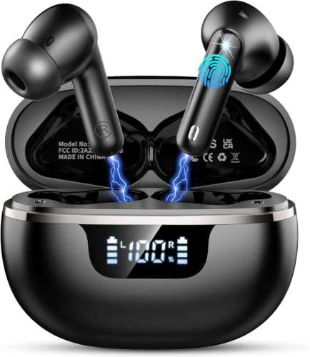 2026 Cuffie Bluetooth 5.4, Auricolari Bluetooth Stereo HiFi Con 4 ENC Microfoni Anti-Rumore, Durata 50 Ore Cuffiette In Ear, Impermeabili IP7 Cuffie Senza Fili, Cuffiette Touch Control, LED-Display
