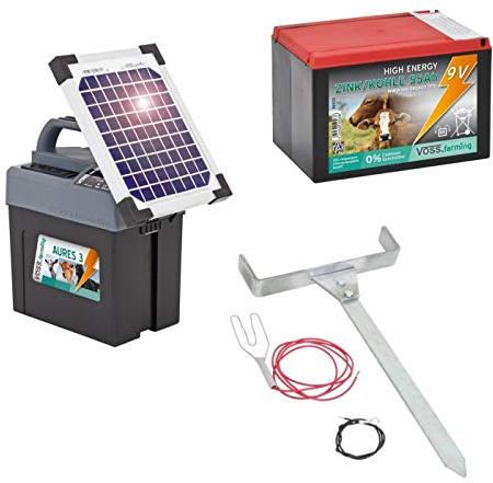 VOSS.farming Duo Weidezaungerät Premium SOLAR – 12V, 9V inkl. Batterie, Solar, komplettes Zubehör zum Anschluss – Sparen Sie sofort Geld