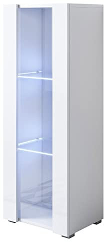 MB Muebles Bonitos | Vitrinenschrank Luke V2 | Breite 40 x Höhe 128 x Tiefe 29 cm | Glänzendes Melamin | Mit Standardfüße | Weiß
