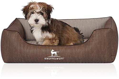Knuffelwuff Orthopädisches Hundebett Hundekorb Hundekissen Hundekörbchen aus Kunstleder Outlander M-L 85 x 63cm Braun/Grau