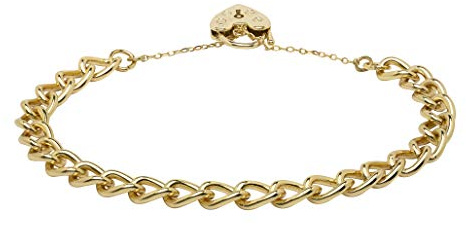 7MM Gold Heart Lock Bracelet - Adjustable Ladies Curb Padlock Bracelet - 8 Inches Elegant 18K Real Gold Plated Jewellery - Durable Luxury Accessory - Bling King London