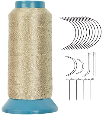 Hilo de tejer Hilo de poliéster de alta resistencia Tamaño 250 D con 12 piezas de 9 cm-C Tipo Agujas/Agujas de cabello curvado para coser (gris rubio)