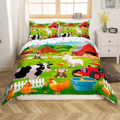Feelyou Kids Bedding Set Cartoon Farmhouse Duvet Cover Set Cute Farm Animal Boys Girls Toddler Comforter Cover Country Style Quilt Cover with 1 Pillowcase Twin Size
