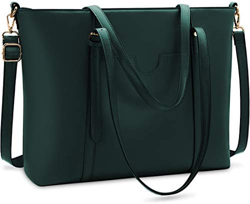 NUBILY Handtasche Shopper Damen Groß 15.6 Zoll PU Leder Shopper Grün Laptop Umhängetasche Gross Business Aktentasche Frauen Retro Schule Taschen