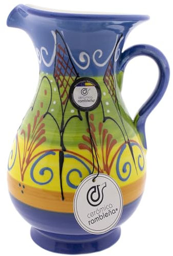 CERÁMICA RAMBLEÑA | Brocca per Acqua | Brocca per Latte | Caraffa in Argilla Terracotta | Caraffa per Succo | Brocca d'acqua Modello 06 | Decorazione 100% Fatta a Mano | 1.5 Litri