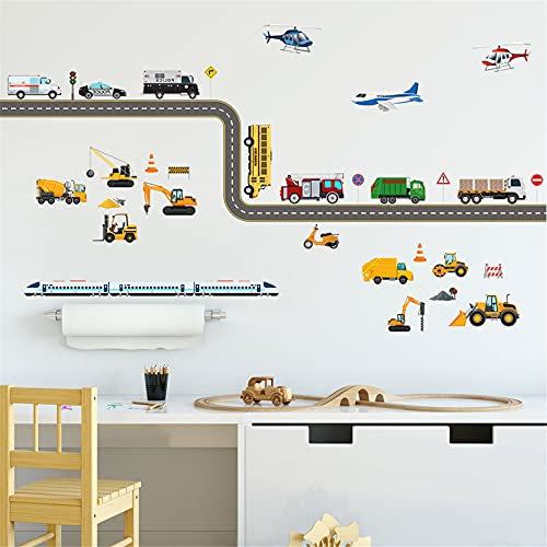 Wandtattoo Transporte Autos Fahrzeuge Bagger Lastwagen Wandsticker, Wandaufkleber Auto für Junge Babyzimmer Kinderzimmer Spielzimmer Wanddeko (5)