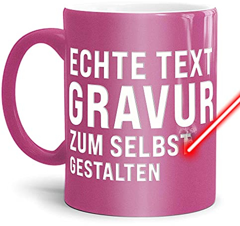 Metallic Tasse mit Gravur selbst gestalten - mit eigenem Wunschtext oder Wunschname gravieren - Edle Keramiktasse in Metallic-Rosa - 300 ml | Personalisierte Lasergravur