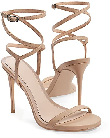 Coutgo Womens Strappy Lace up Heels Sandals Sexy High Heeled Ankle Strap Summer Dress Shoes