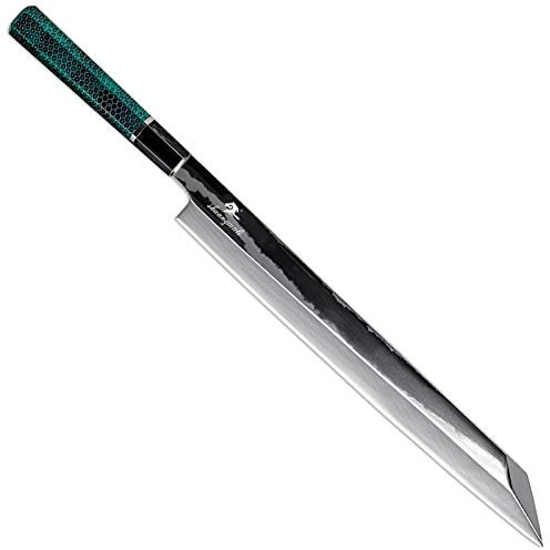 Hecho a mano 12 pulgadas cocinero Sashimi Sushi Cuchillo de sushi Damasco Pesca Knifes Cocina CHEF CORTADOR CHEF CHEF CHEF CHEF (Color : Green, Kitchen Knife Size : 12 inch)