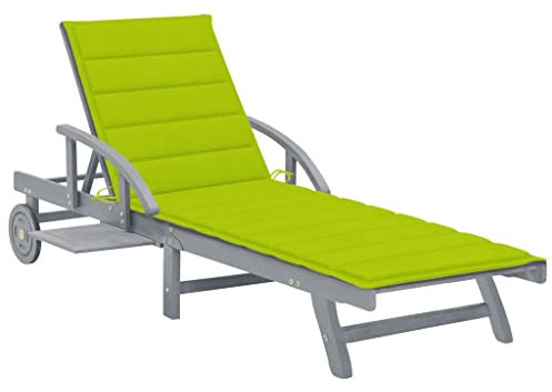 Makastle Gartenliege mit Auflage und Rollen, Sonnenliege mit Verstellbarer Rückenlehne und ausziehbarer Ablage, Klappbar Holzliege für Garten und Terasse, 200 x 68 x 30/86 cm Akazie Massivholz