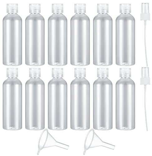 12 pack Reseflaskor, 100 ml tomma plastflaskor, kosmetikflaskor med 2 munstycken och 2 små trattar, kosmetikresebehållare, för flygresor, affärsresor, schampo, lotion duschgel