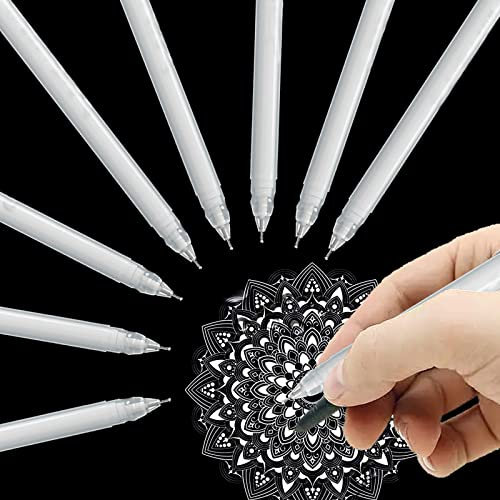 YOUYIKE 8 Pezzi Set di Penne Gel Bianche, Penna Bianca Da Disegno, Punta Fine, Per Artisti per Carta Nera, Schizzi, Disegni, Illustrazioni e Note