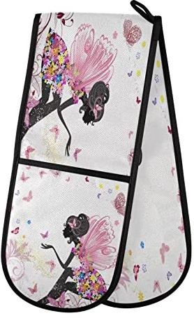 Double Oven Glove Flower Fairy Butterfly Heat Resistant Double Ovens Mitt Modern Cooking Gloves Potholders