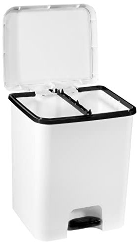 COM-FORT HOUSE Poubelle à pédale Capacité de 52 litres Poubelle de recyclage avec séparation Blanc Cuisine Nettoyage facile