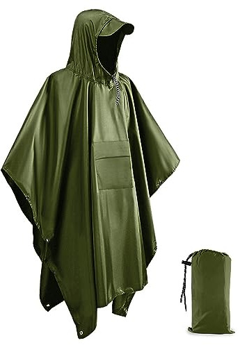 MOXTOYU Waterproof Poncho Adult Big Size Lightweight Reusability Waterproof Ponchos for Men and Women Suitable for Outdoor Hiking Camping Cycling Traveling Waterproof Raincoat Green