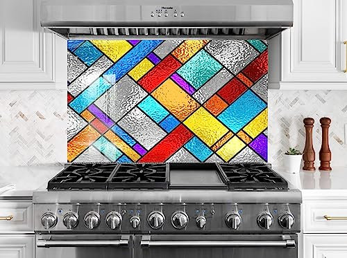 Myphotostation.com 50Wx33.5H''Stufa in Vetro Temperato Backsplash Pannello Stufa Copertura Posteriore Decorazione Cucina Stufa Top Cover Cucina Backsplash Piastrelle Cucina Splashback per Stufa
