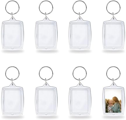 RYAN Porte-Clés Photo 24 Pcs Porte Clé Personnalisé Photo Acrylique Transparent DIY Porte Clef Photo Rectangle Personnalisable avec Anneau Brisé pour Famille Des Couples Souvenir