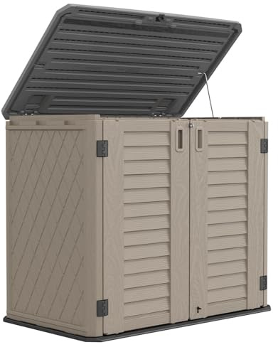 HOMSPARK Outdoor Storage shed, 26 Cu.ft Outdoor Storage Box Waterproof, Outdoor Storage Cabinet for Bike, Garbage Cans, Lawnmower, Garden Accessories, Waterproof, Lockable
