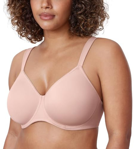 Delimira Women's Non-Padded Minimiser Bras Full Coverage Seamless Underwire Plus Size Smooth T Shirt Bra Gentle Rose 34F