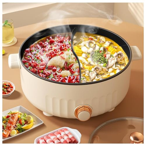 ARTSIM Appareil Fondue Chinoise, 6 litres, 1350 Watts, 30cm De DiamèTre Fondue Chinoise Traditionnelle Convient Aux FêTes d'anniversaire (avec 2 Filets Non éTanches),White