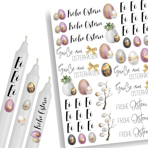 A4 Kerzentattoos Ostern 2025 | Black & Gold Ostereier | Kerzenfolie für Kerzen | Tattoo Folie Danke | Wasserschiebefolie für Stabkerzen | Osterfeuer Osterlicht Osterhase Oster Dekoration DIY