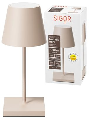 SIGOR Nuindie 2.0 mini LED Akku-Tischlampe, dünenbeige | Dimmbar • Indoor & Outdoor • IP54 • 25 cm • USB-C • 12 h Leuchtdauer
