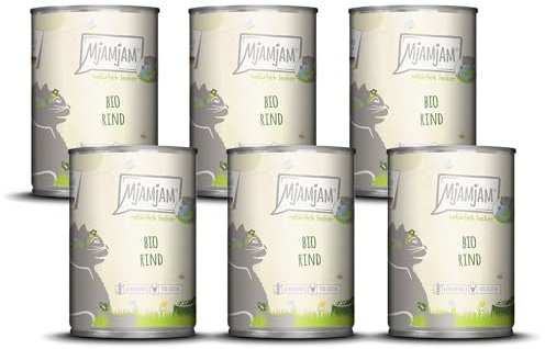 MjAMjAM – Premium Nassfutter für Katzen - natürlich lecker – Bio Rind, 6er Pack (6 x 400g), getreidefrei mit extra viel Fleisch