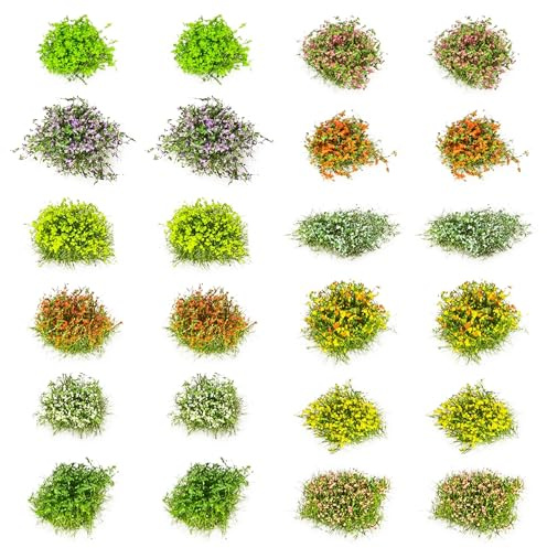 Cayway 24 PCS Static Flower Tufts Miniature Colorful Flower Cluster for Static Grass Tufts for Model Train Railroad Scenery DIY Miniature
